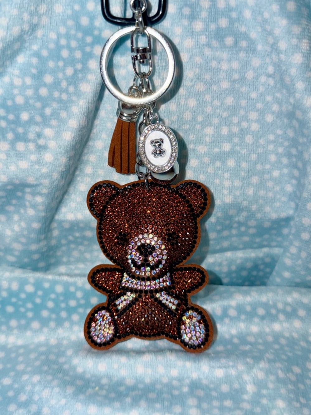 Brown Teddy Bear Rhinestone Keychain Bag Charm